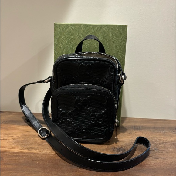 Gucci Handbags - Gucci Black Embossed Leather Belt Bag